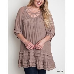Plus Bohemian Cut Out Tiered Ruffle Tunic Top